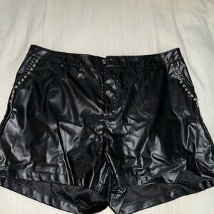 SHEIN Black Flat Front Faux Leather Shorts
